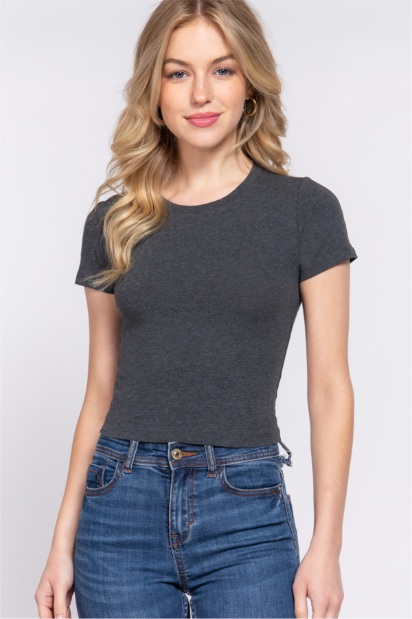 SLEEVE CREW NECK KNIT CROP TOP